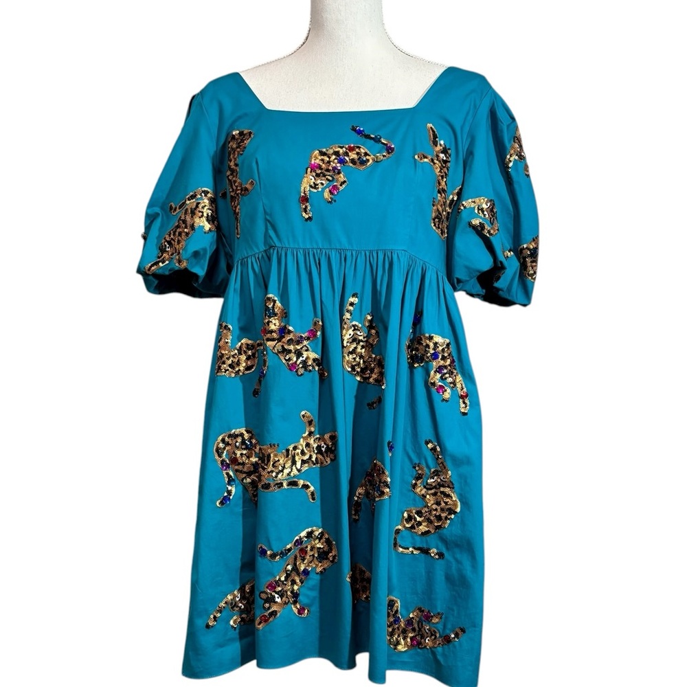 QUEEN OF SPARKLES - SIZE MED - THE LEAPIN’ LEOPARD BABYDOLL DRESS - EXC COND B20 - Picture 2 of 13